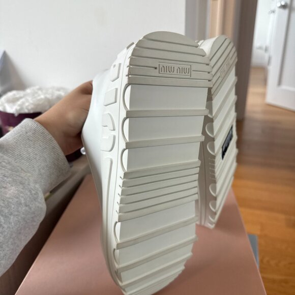 NWT Miu Miu Platform Chunky Low Top Sneakers White Leather Upper Lace Up Sz 40 - Picture 9 of 9